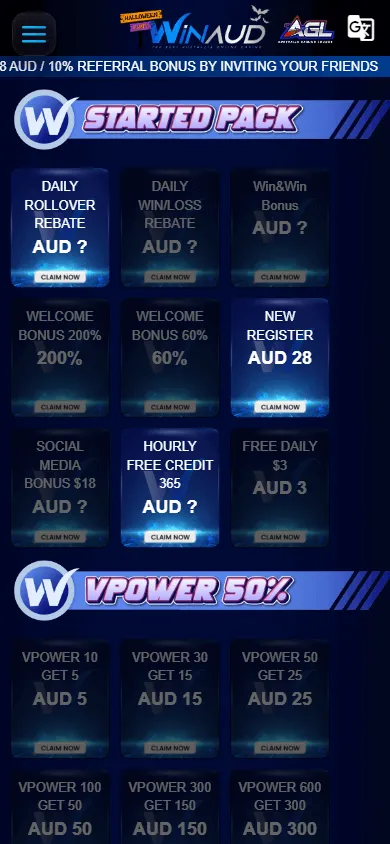 Winaud Casino mobile promotions with reloads, referral rewards and the wheel spin offer