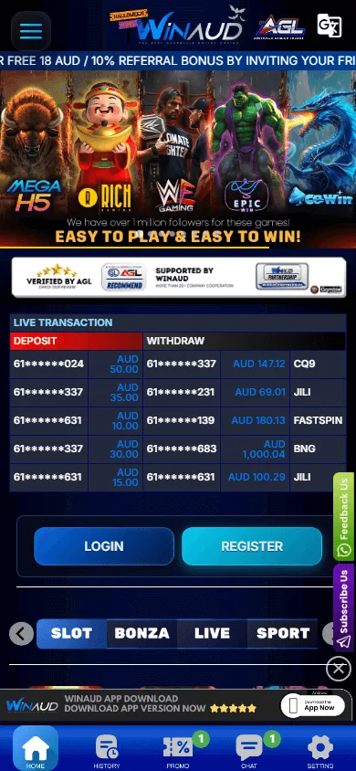 Winaud Casino mobile browser experience with AUD casino and betting products